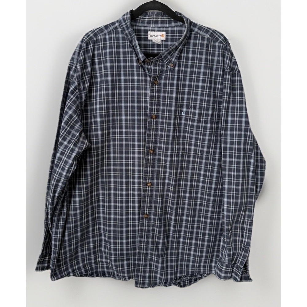 Carhartt Shirt Mens 3XL Gray Blue Plaid Long Sleeve Button Up Workwear Twill